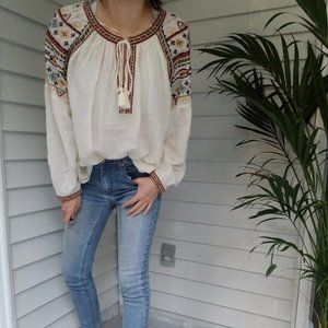 ZARA Embroidered Tunic Blouse M